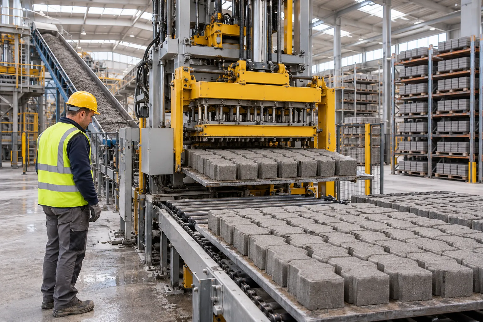 Impianto di produzione dei masselli autobloccanti in CLS